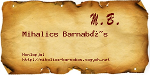 Mihalics Barnabás névjegykártya
